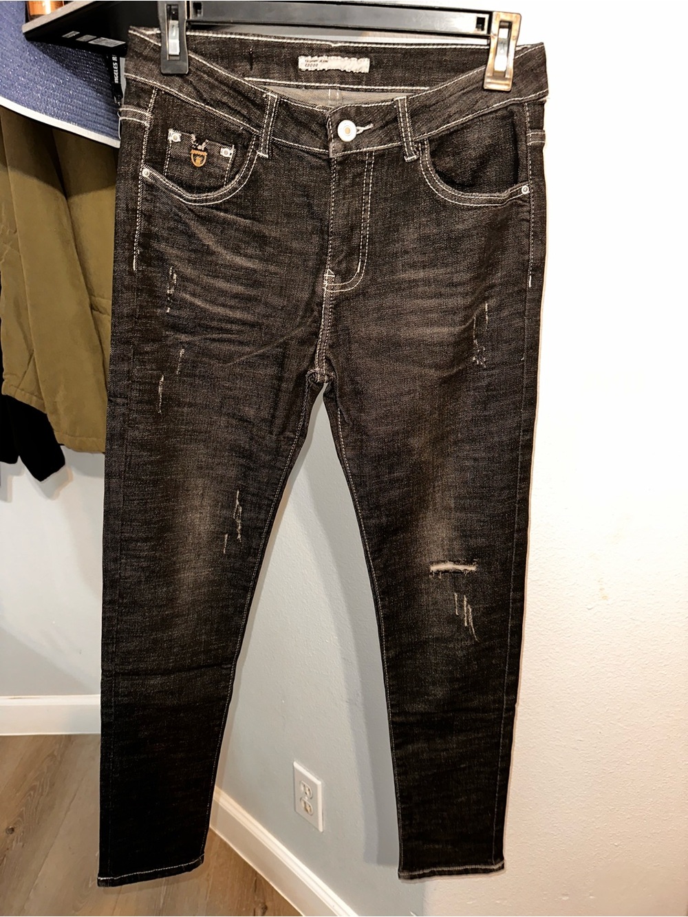 Women's Straight Leg Distressed Black Jeans